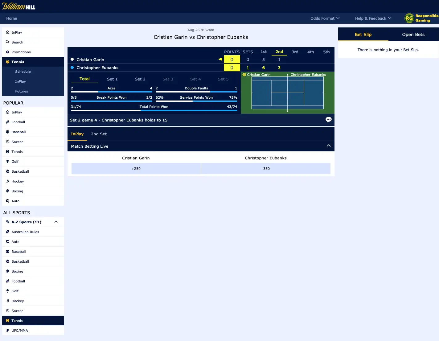 William Hill in play betting 2