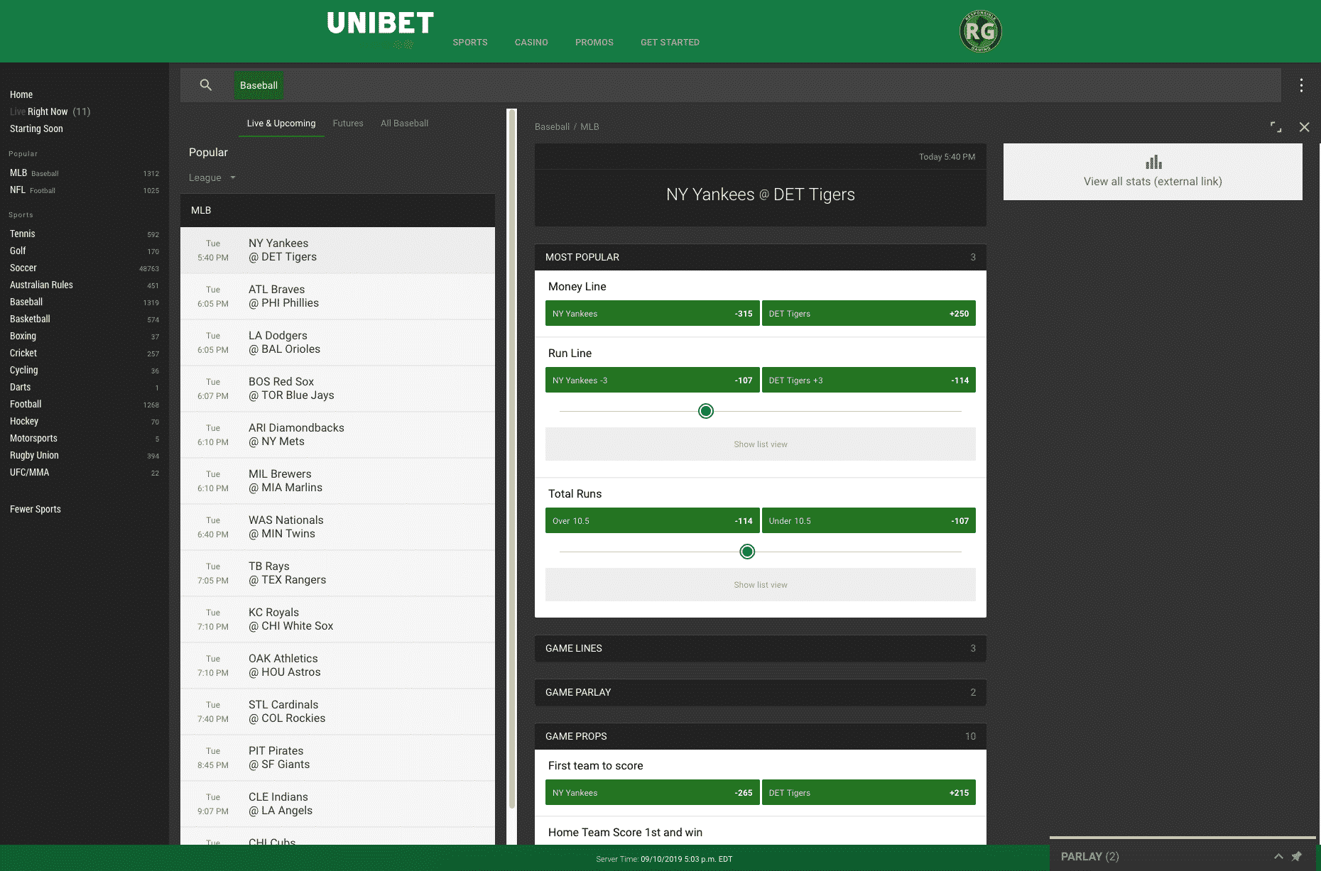 Unibet baseball betting