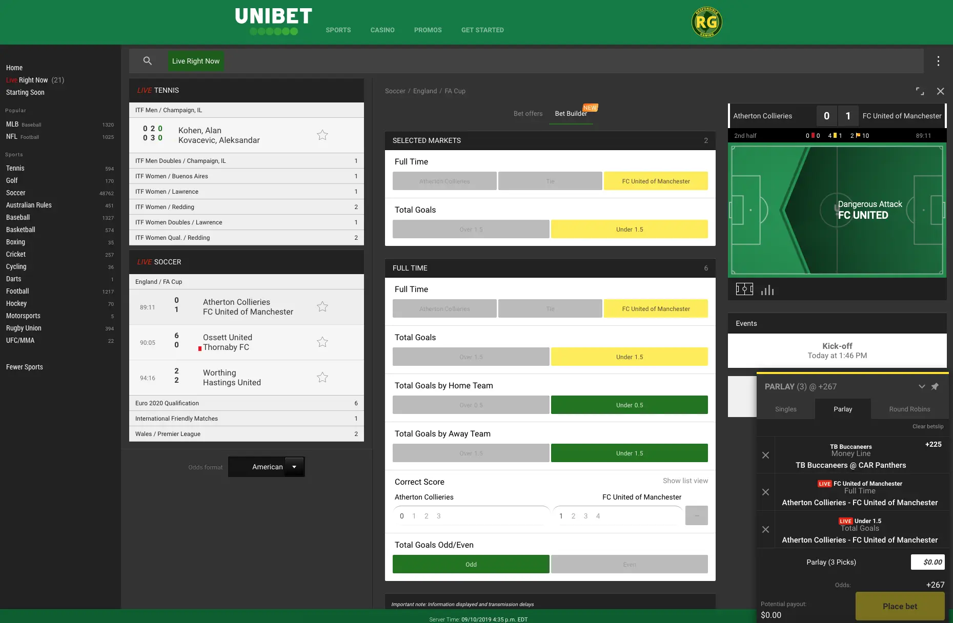 Unibet in play betting 1