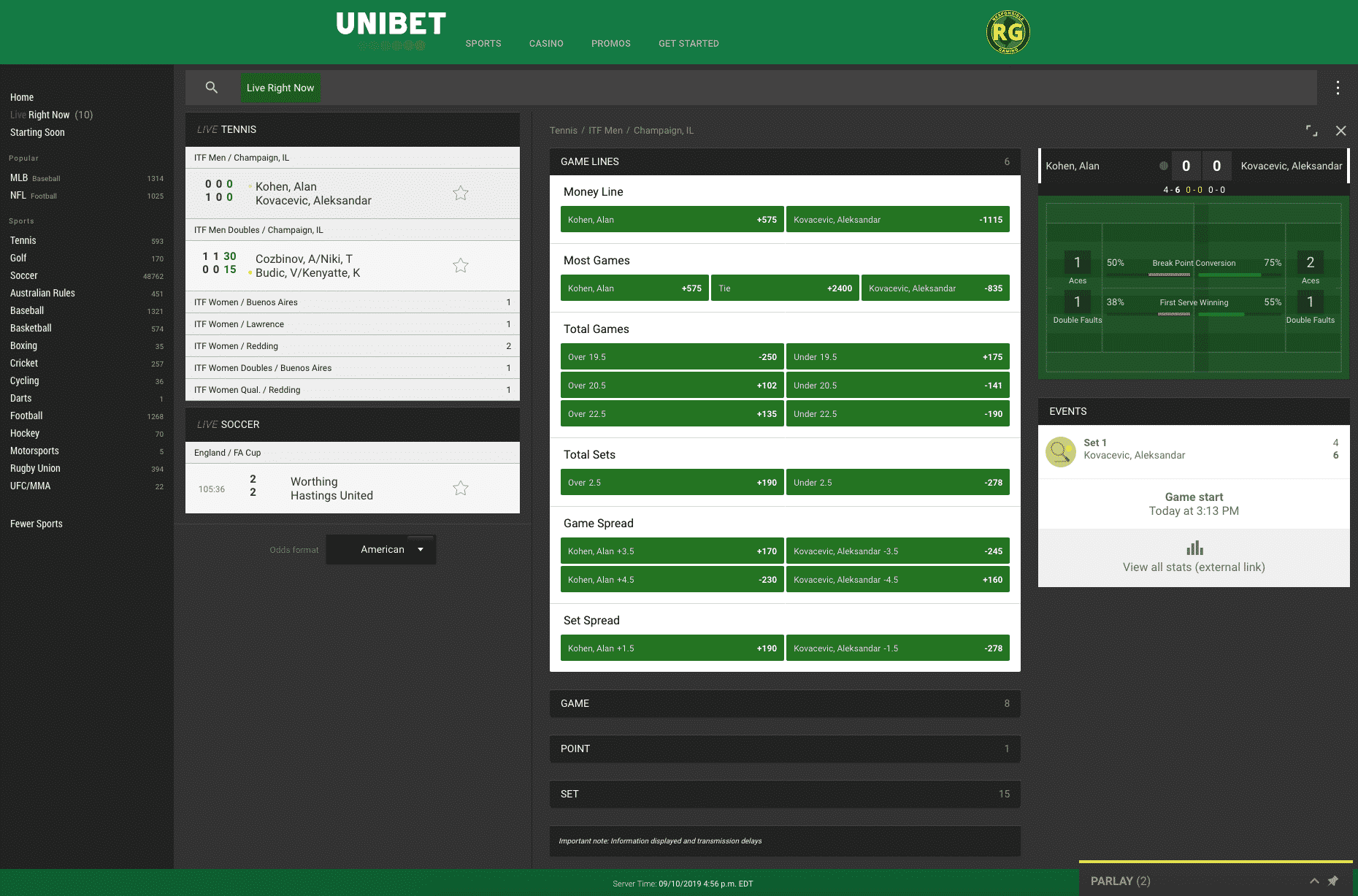 Unibet in play betting 2