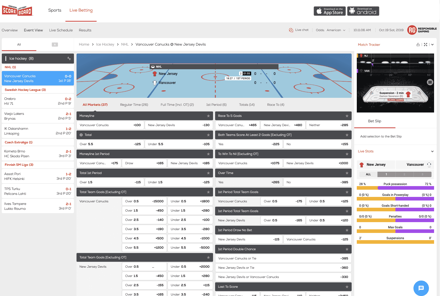 Scoreboard in play betting