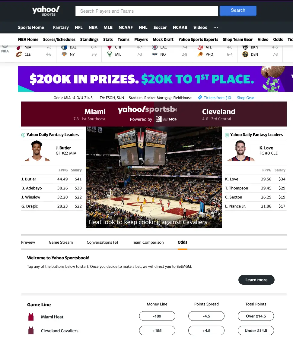 Yahoo Sportsbook website