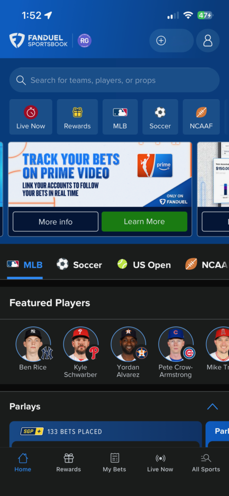 FanDuel app home FanDuel app home