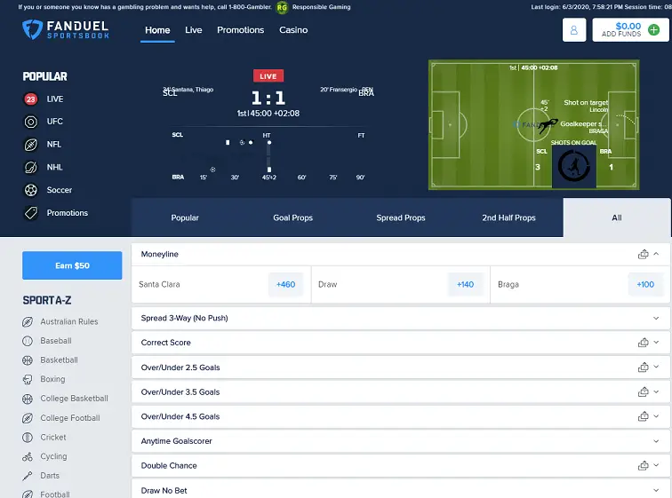Live Betting Match FanDuel Sportsbook