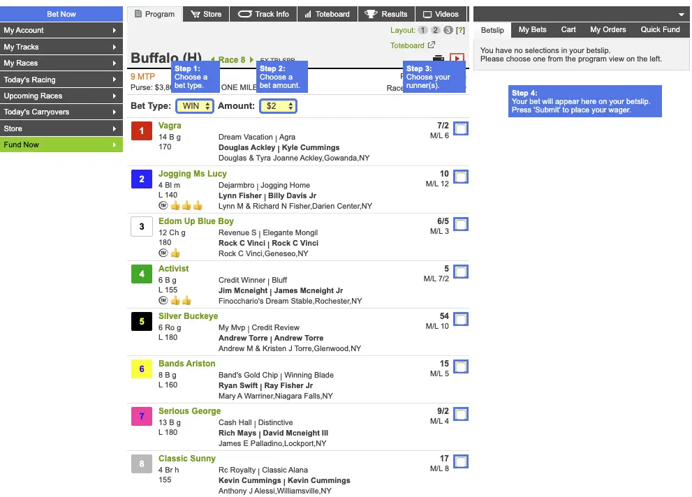 NYRA Bets interface