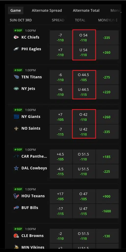 DraftKings Mobile Over Under