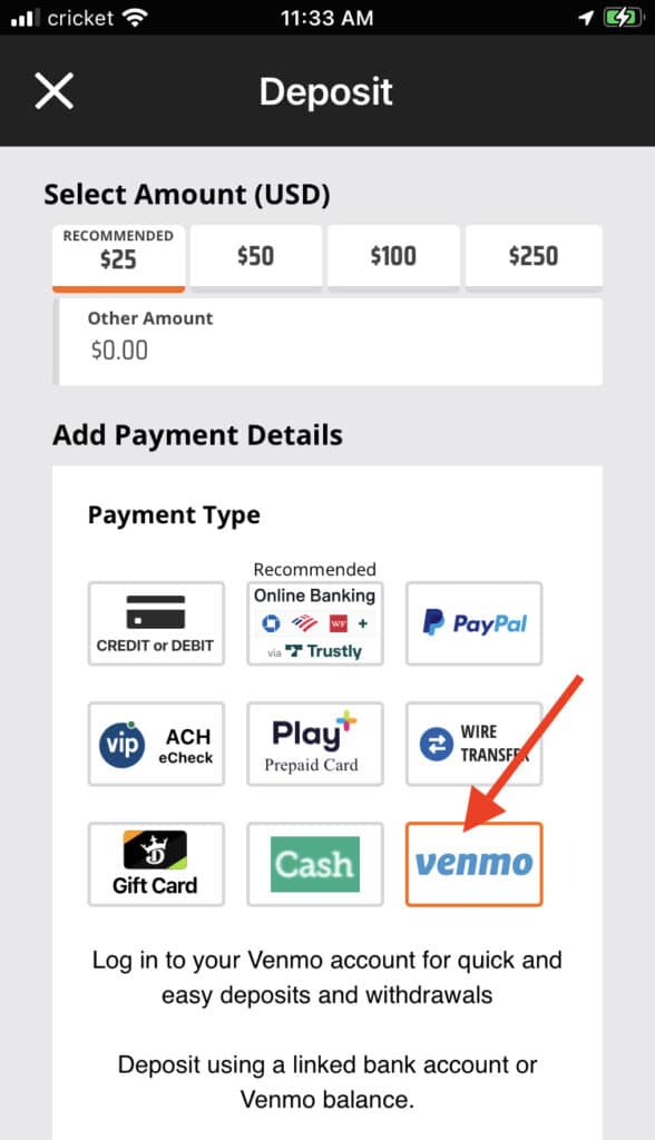 DraftKings Venmo deposit 2