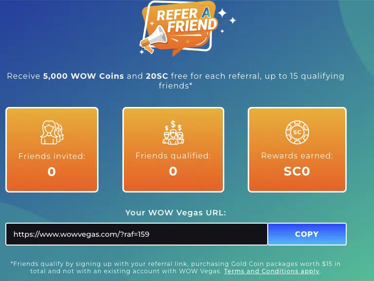 WOW Vegas Casino refer a friend