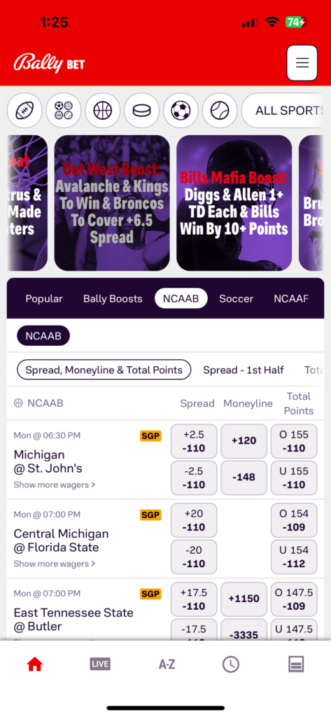 Bally Bet App NCAAB