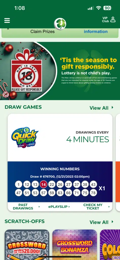 NJ Lottery App Games