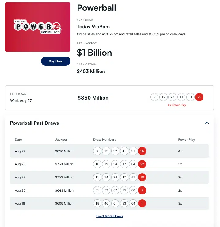 Buy Powerball online Kansas