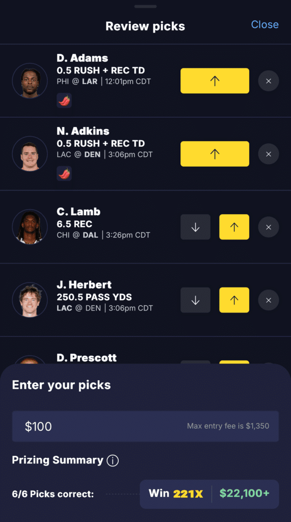 FanDuel Picks NFL payout