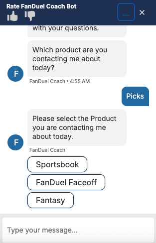 FanDuel Picks customer support