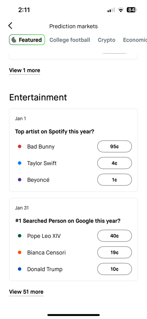 Robinhood predictions app