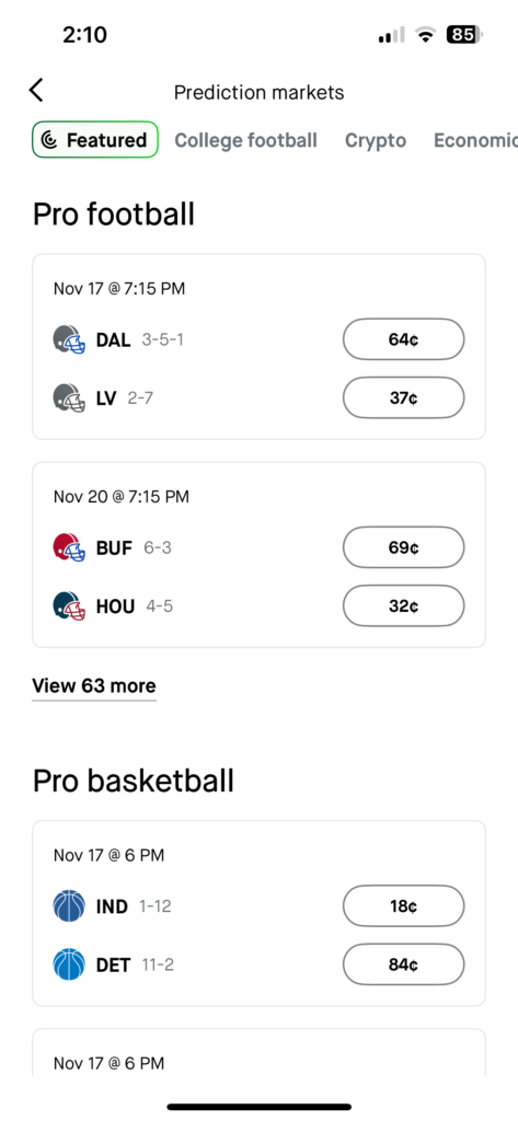 Robinhood sports predictions