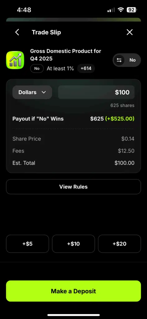 DraftKings Predictions trade slip
