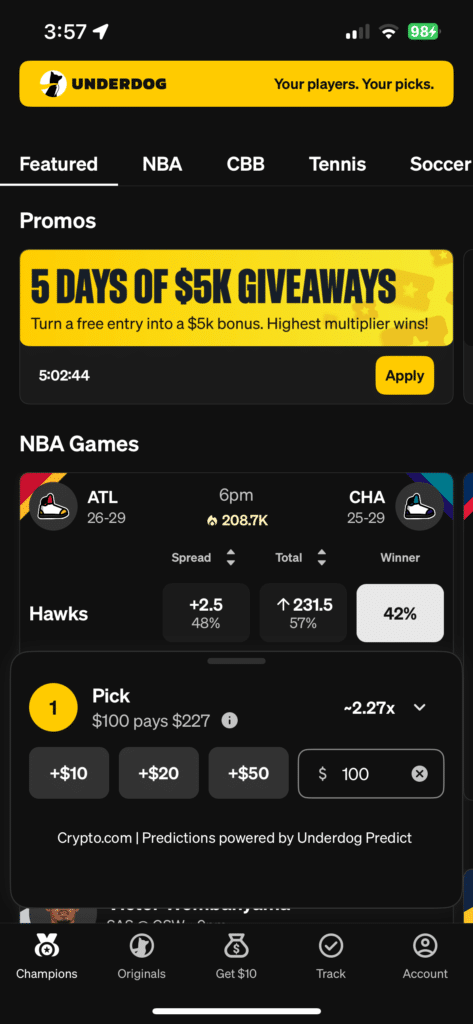 Underdog prediction markets app 1