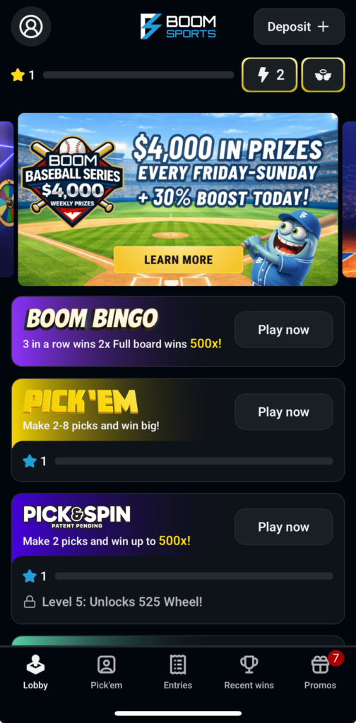 Boom Sports app lobby Boom Sports app lobby