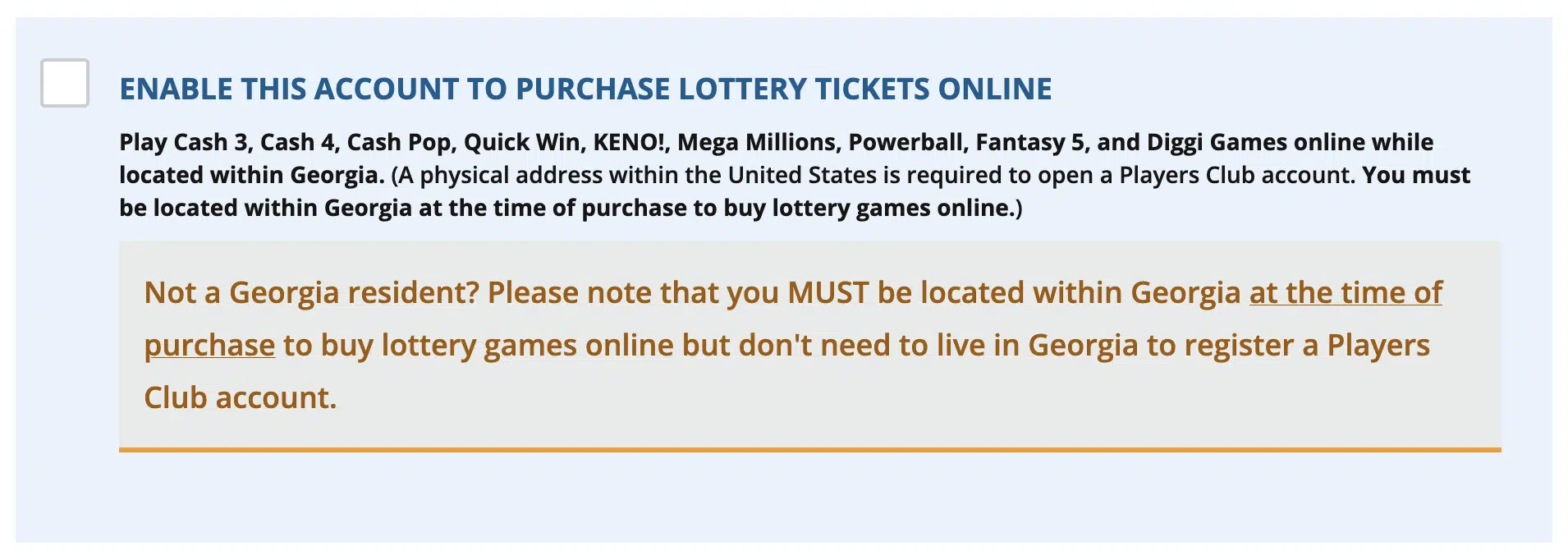 Georgia Online Lottery registration