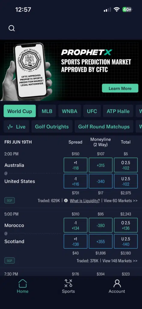 ProphetX app home ProphetX app home