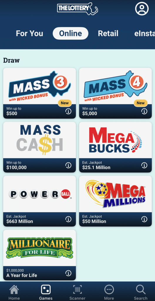 Massachusetts Lottery app tickets