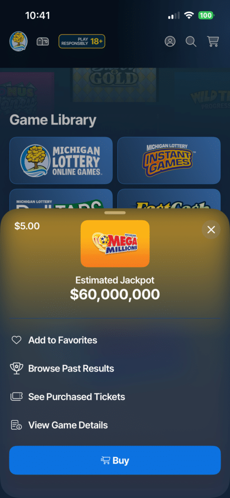 Michigan Lottery app Mega Millions