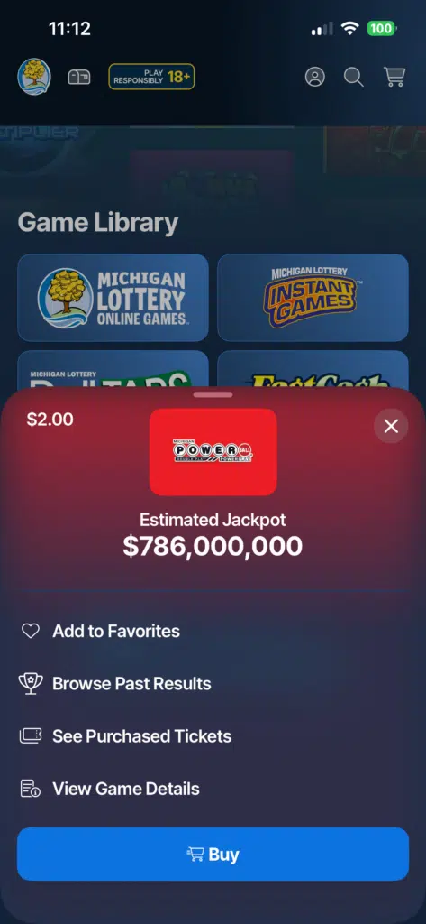 Michigan Lottery app tickets