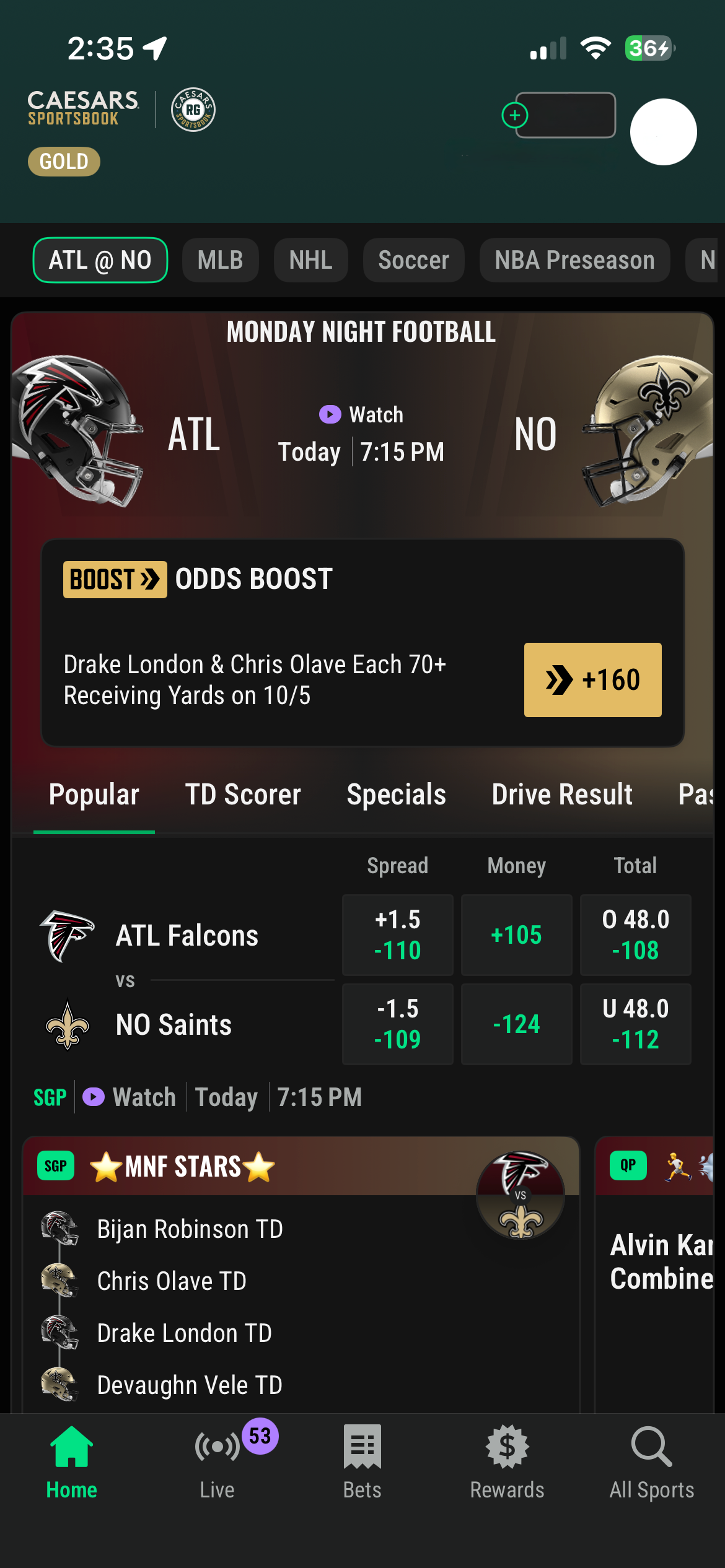 Caesars Sportsbook app home Caesars Sportsbook app home